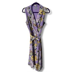 Shelby & Palmer Women’s Floral Wrap Midi Dress Lavender Yellow Sz. 12